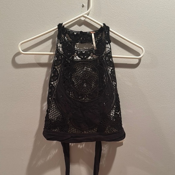 Free People Black Embroidered Halter top XS - Picture 1 of 6